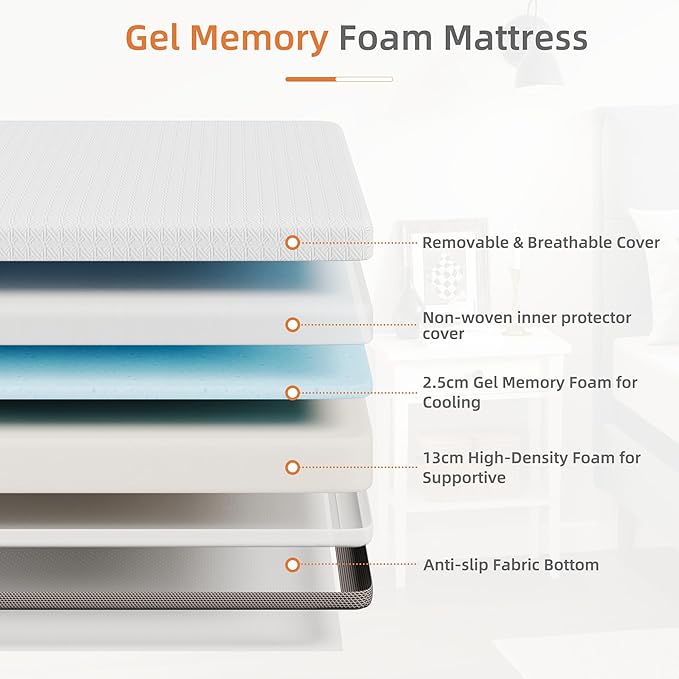 Vesgantti Twin XL Mattress, 6 Inch Gel Memory Foam Mattress for Cool Night & Pressure Relief, Medium Plush Feel with Motion Isolating,Breathable Removable Cover