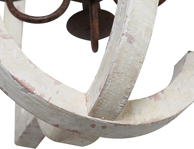 KSANA Farmhouse Orb Chandelier, Handmade Wood Distressed White French Country Hanging Light Fixture for Dining & Living Room, Foyer, Bedroom, Kitchen Island, and Entryway