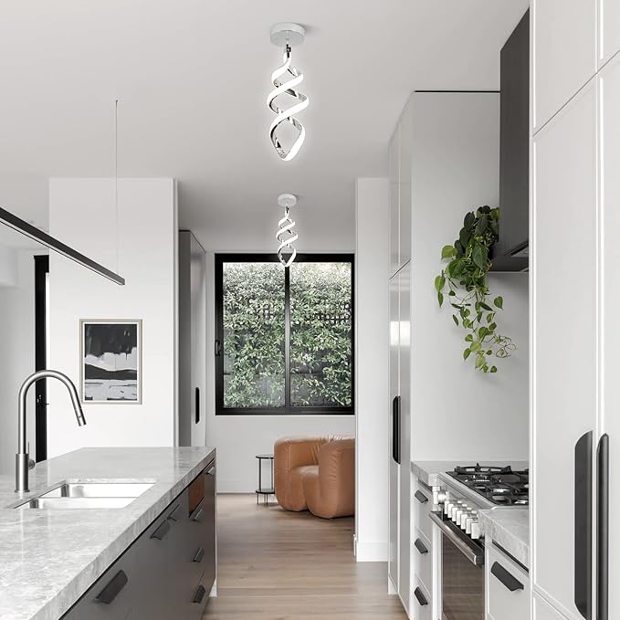 3 Packs Pendant Light, 15W Spiral Led Pendant Light, 4500K Modern Pendant Lights Kitchen Island, Adjustable Height Pendant Light for Dining Room Bedroom Kitchen Island Cafe