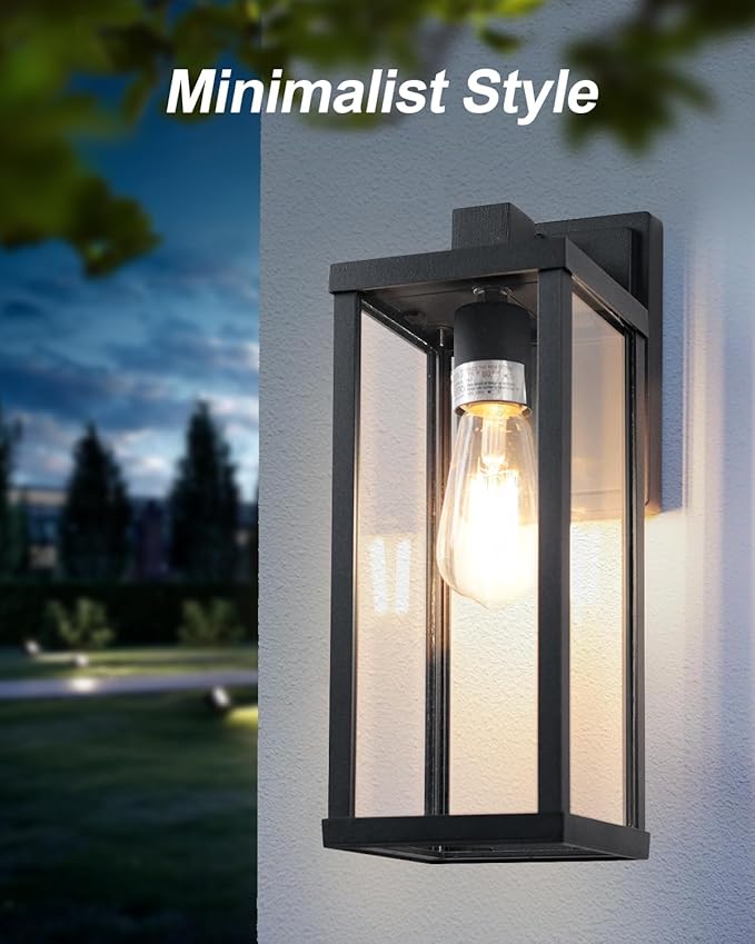 LITFIT 14'' Dusk to Dawn Outdoor Lighting, Die-Casting Aluminum Exterior Wall Sconces, Hardwired Black Outside Lighting for House, Garage, Porch,Front Door, Patio, 2-Pack, Bulbs Not Included