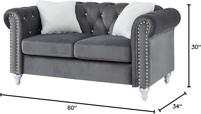 Glory Furniture Raisa Velvet Loveseat in Gray