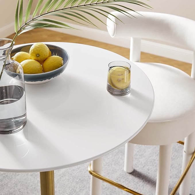 Modway Lippa 28" Mid-Century Modern Bar Table with Round White Top and Gold Pedestal Base