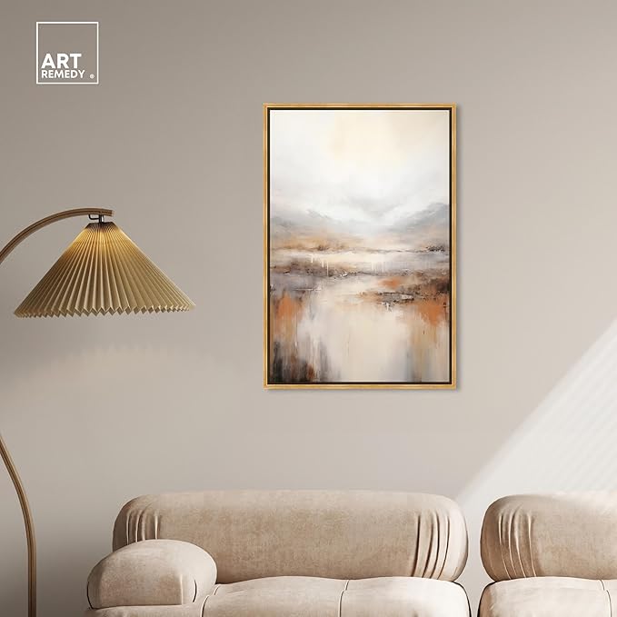 Art Remedy Natural Cascades Canvas Muted Abstract Wall Art, Gold Frame, 24" x 36"