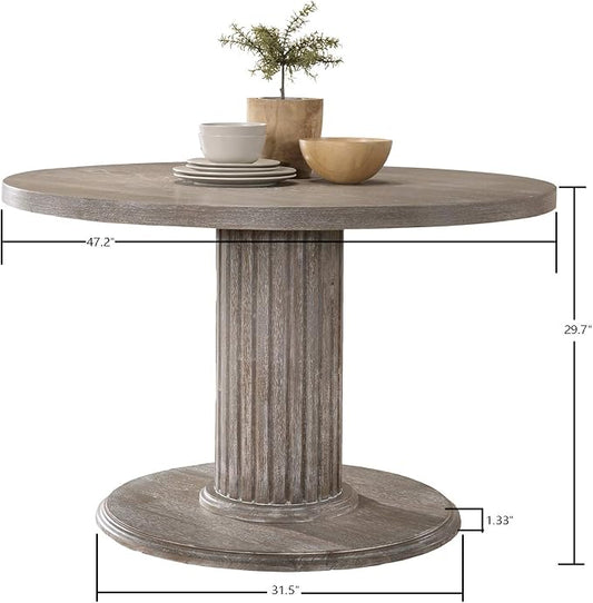 Roundhill Furniture Ferran Wood Pedestal Dining Table, Gray