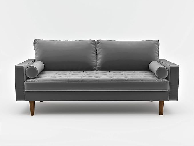 Container Furniture Direct Womble Modern Velvet Upholstered Living Room Diamond Tufted Chesterfield with Gleaming Nailheads, Loveseat, Sofa, Silverish Grey