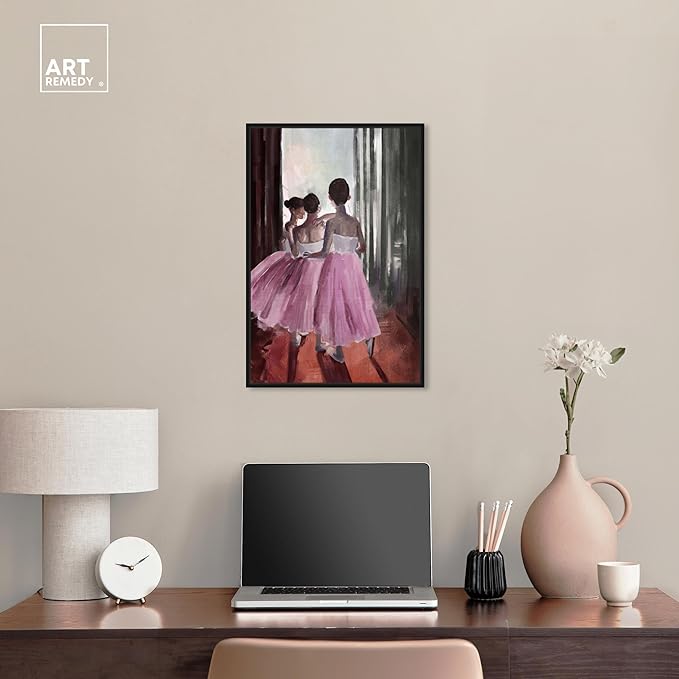 Art Remedy Little Girls Ballerinas Canvas Classic Vintage Wall Art, Black Frame, 16" x 24"