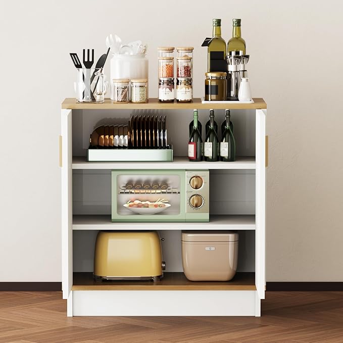 Sideboard Buffets Storage Cabinet, Modern Kitchen Storage Cabinet with Doors, Farmhouse Buffet Table Console Table Coffee Bar for Entryway Kitchen Dining Room, White
