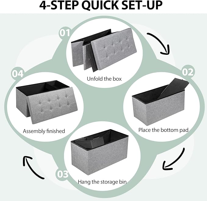 Giantex Storage Ottoman Footrest 31.5 Inch Fold-able Storage Organizers with Removable Storage Bin, Padded Seat for Living Room, Bedroom, Entryway
