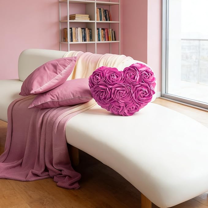 JWH Heart Flower Throw Pillow Covers Decorative Floral Shaped Accent Cushion Soft Pillowcase for Sofa Couch Living Room Bed Chair 14x16 Inches Hot Pink