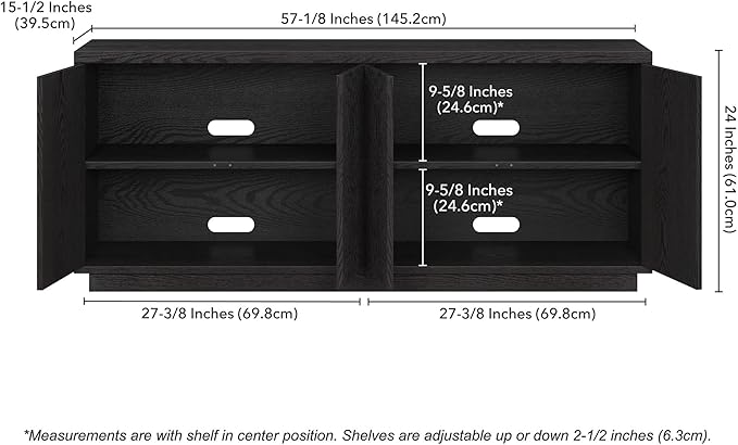 Henn&Hart Fluted TV Stand for TVs up to 65" with 2 Concealed Ribbed Storage Cabinets and Adjustable Shelves for Living Room, Family Room, or Office, Black Grain