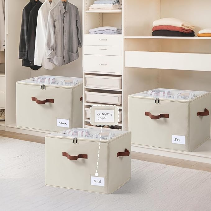 Shoe Organizer for Closet, Fits Up to 16 Pairs, Large Shoe Box Storage Container with Clear Cover, with Adjustable Dividers for Shoe Storage Bins,Space-Saving Shoe Bins (Beige)
