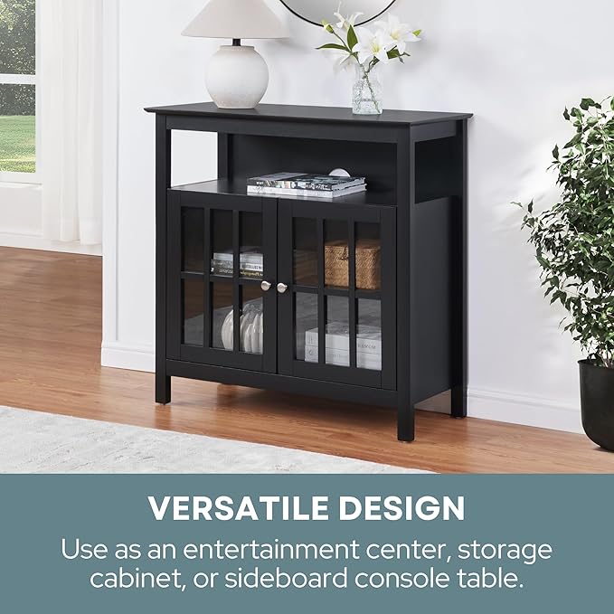 Convenience Concepts Big Sur Highboy TV Stand 36" - Modern Entertainment Center For TVs up to 40", Storage Cabinet for Dining, Living Room, & Entryway, Console Hall Table with Shelves, Black