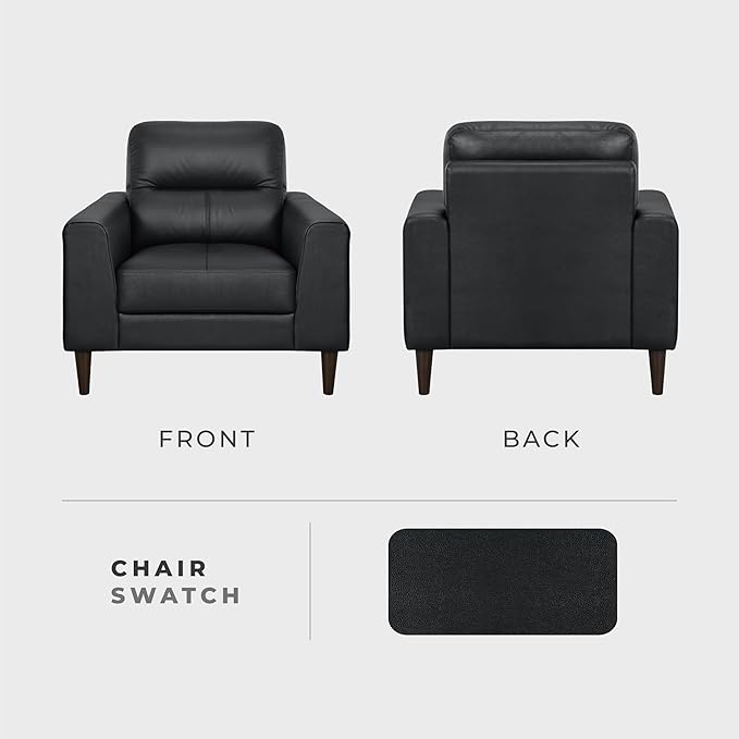 Lexicon Leather Match Accent Chair, Modern Sofa Armchair, Oversized Seat, Solid Wood Legs,Top Grain Leather Lounge Chair for Living Room, Bedroom, Office, Apartment, Waiting Room, Black