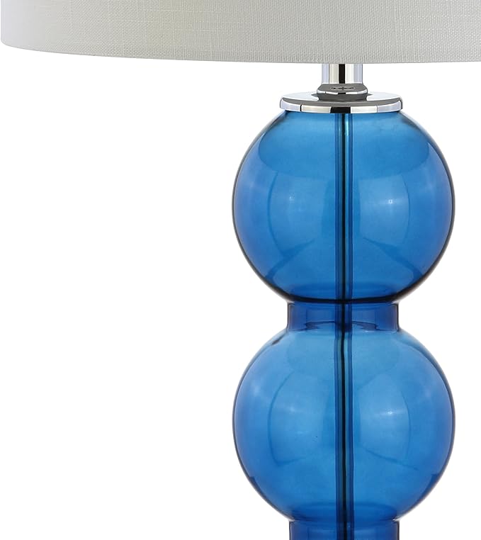 JONATHAN Y 27" Cobalt Blue/Chrome Triple-Sphere Glass Table Lamp Set of 2, Bedside, White Linen Shade, Modern Table Lamps for Living Room, Bedroom, Office, LED Bulbs Included (JYL1070E-SET2)