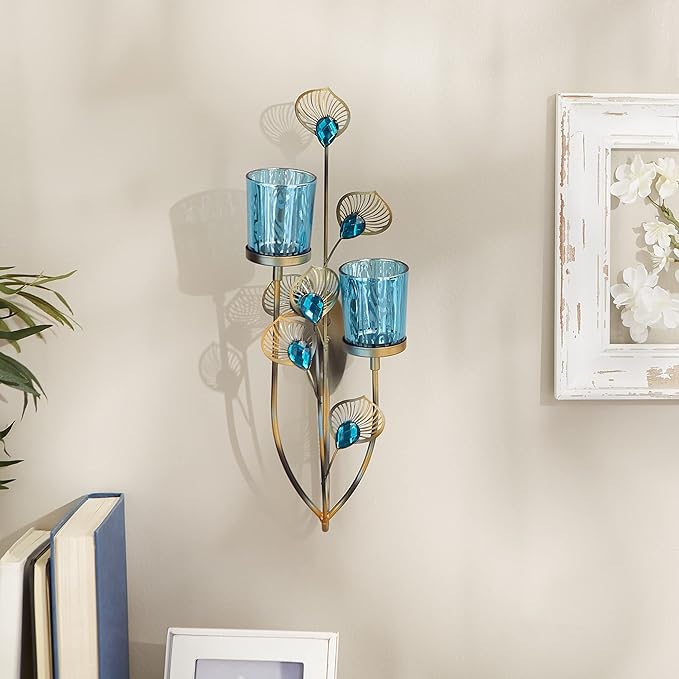 Exotic Peacock Plume Wall Sconce