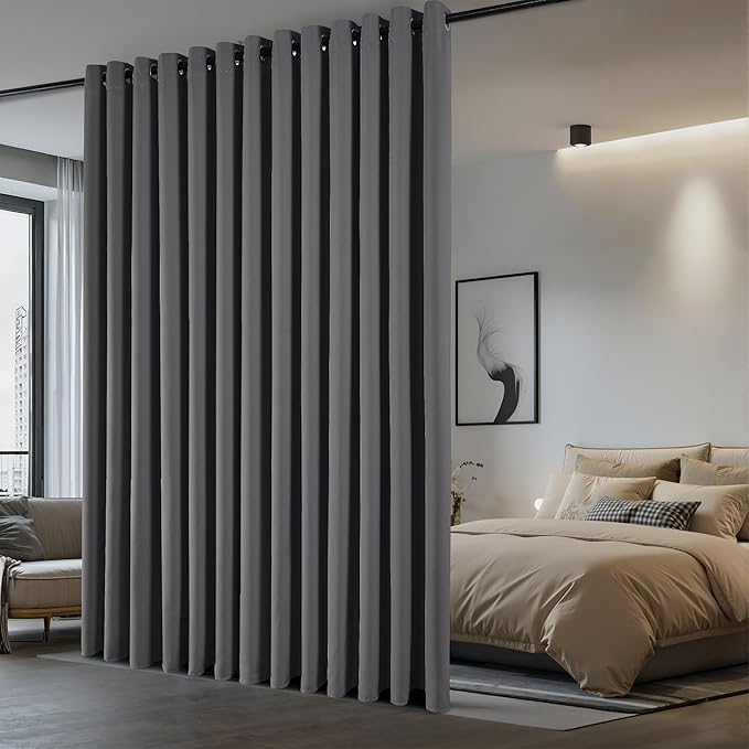 NICETOWN Privacy Room Divider Curtain Screen Partitions, Closet Door Curtain Vertical Blind for Sling Door, Blackout Window Privacy Blinds for Patio (Grey, Single Panel, 10ft Tall x 8.3ft Wide)