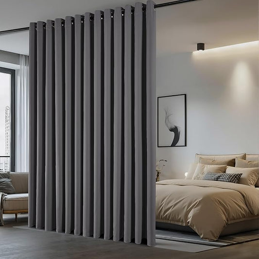 NICETOWN Privacy Room Divider Curtain Screen Partitions, Closet Door Curtain Vertical Blind for Sling Door, Blackout Window Privacy Blinds for Patio (Grey, Single Panel, 10ft Tall x 8.3ft Wide)