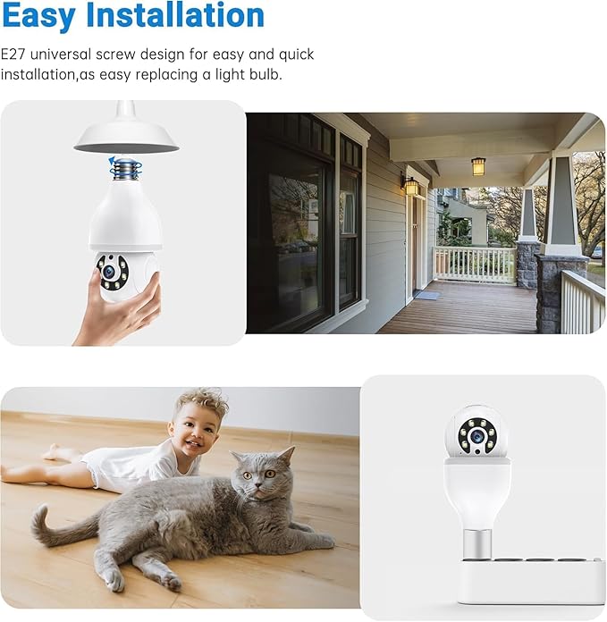 Light Bulb Camera - 5G& 2.4GHz WiFi Wireless Motion Detection and Alarm Light Bulb Camera Outdoor, Two-Way Talk, Color Night Vision, Human Detection Camera Light Bulb (white2)