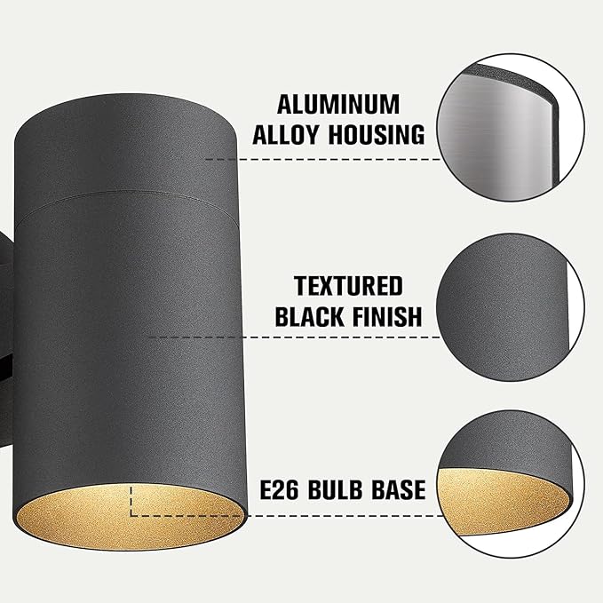 Ken & Ricky Outdoor Wall Sconce, Exterior Wall Light Fixtures, Cylinder Outside Lights for House Porch Garage Patio Doorway Entryway -2 Pack