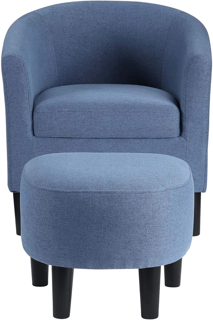 Convenience Concepts Take a Seat Churchill Accent Chair with Ottoman, Blue Fabric