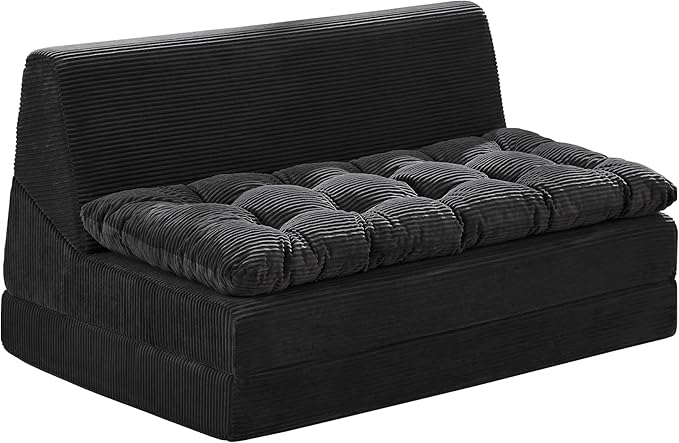 Hobestluk Sofa Couch Folding Sofa Bed Sleeper Comfy Floor Lounger Loveseat Sofa with Removable Cushion Couches Foldable Mattress for Living Room Bedroom or Office (Cordury Black, Oversize)