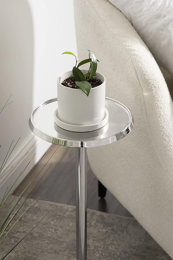 Kate and Laurel Sanzo Modern Pedestal Side Table; 9 x 9 x 23; Silver; Decorative End Table with Sleek Tabletop