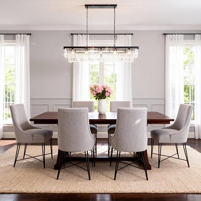 Rectangle Crystal Chandelier 59 inch, Modern Rectangular Chandeliers Ceiling Hanging Linear Chandeliers Light Fixture for Dining Room, Kitchen Island, Bar, Black,14-Light