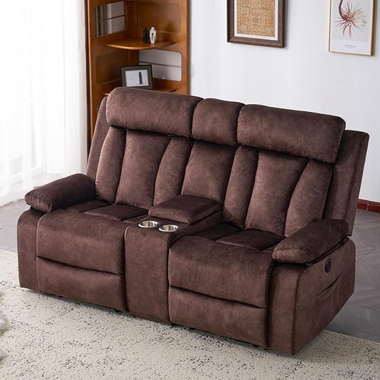 Power Loveseat Recliner Sofa with Heat and Massage, Double Recliner Loveseat with Console, RV Recliners-Wall Hugger Reclining Couch with USB & Type C for Living Room, RV,Home Theater | Heat and Massage, Console, USB & Type C