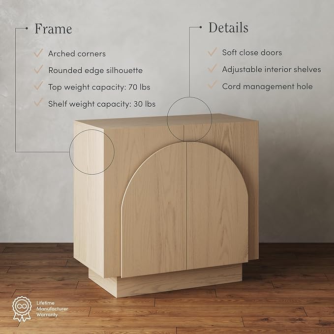Nathan James Iris Mid-Century Modern Credenza, Light Brown TV Stand, Living Room Wood Storage Cabinet with Arched Cabinet Doors, White Oak, Set of 2