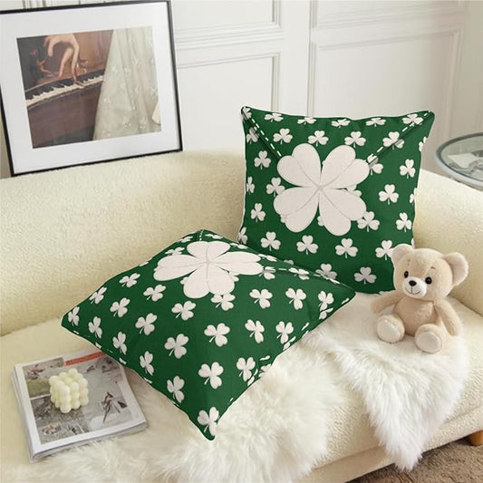 St Patricks Day Outdoor Decorative Pillow Covers 22x22 Set of 2 Green Shamrock Clover Pillows Cases Saint Patricks Day Envelope Pillowcase Covers for Spring Porch Home Sofa Couch