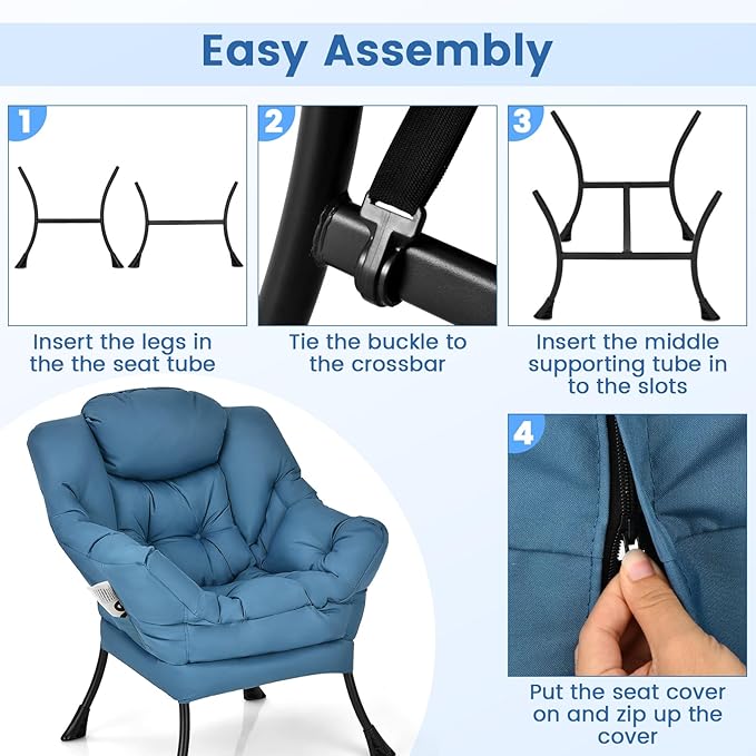 KOMFOTT Modern Accent Chair Set of 2, Soft Upholstered Lazy Sofa with Side Pocket & Armrests, Single Sofa Armchair, Leisure Sofa Chair for Living Room, Bedroom, Navy