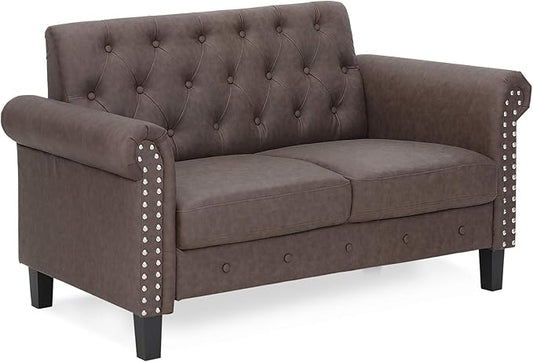 Furinno Bastia Vintage Modern Chesterfield Button Tufted Loveseat/Sofa Couch for Living Room, Brown Faux Leather