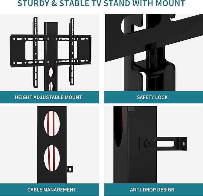 63" W TV Stand with Mount for 55,65,75" TV,Entertainment Center with Power Outlet&Led Lights,Height Adjustable TV Console Table with Open Storage Shelves&Fabric Drawers (Rustic Brown, 63“W)