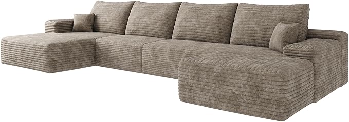 Eafurn Oversized Modular Sectional Sofa Couch with Movable Ottoman,Plush Corduroy Convertible U/L Shaped Boneless Couch with Left Facing Chaise,Deep Seat High-Density Foam Floor Sofa for Living Room