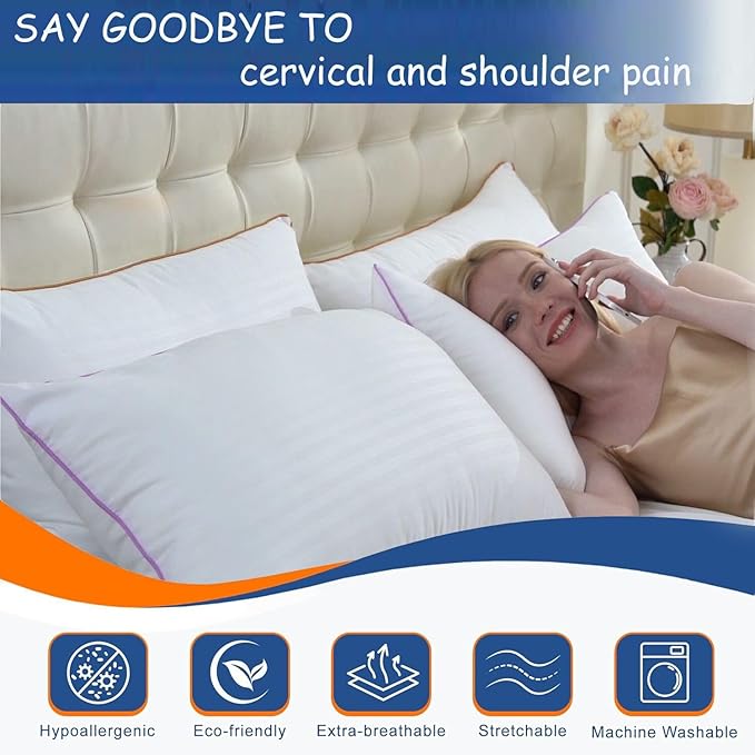 VAINOC Pillows King Size Set of 2,Breathable Hotel Collection Bed Pillows for Sleeping Medium Soft Down Alternative Microfiber Filled,20 x 36 Inches