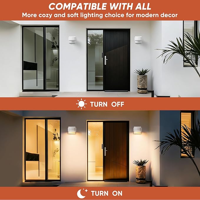 Fire Wolf Aluminum LED Outdoor Wall Light, Modern Black 3000K Outdoor Wall Sconce, Waterproof Front Door Down Light Wall Mount, White Exterior Lighting Fixtures for Hallway, Garden, Porch, Patio
