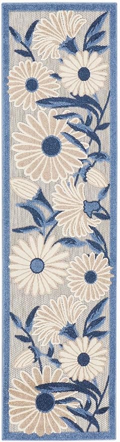 Nourison Home Aloha Blue Grey 2'3" x 8' Area Rug - Easy Clean, Non Shedding, Bed Room, Living Room, Dining Room, Kitchen (8' Runner)