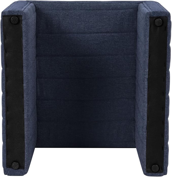 Spatial Order Modern Channel Tufted Ottoman | HomePop Home Décor | Ottoman for Living Room & Bedroom - Blue Woven Fabric
