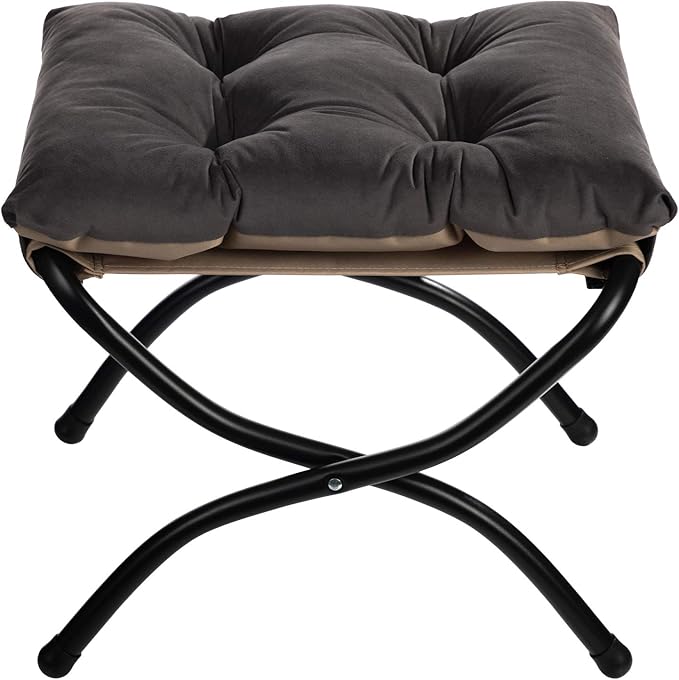 AbocoFur 15"(H) Folding Footrest Stool, Accent Padded Sofa Foot Stool for Lazy Chair, Upholstered Small Foldable Ottoman, Metal Frame Portable Foot Rest Ottoman for Living Room, Bedroom, Smoky Grey