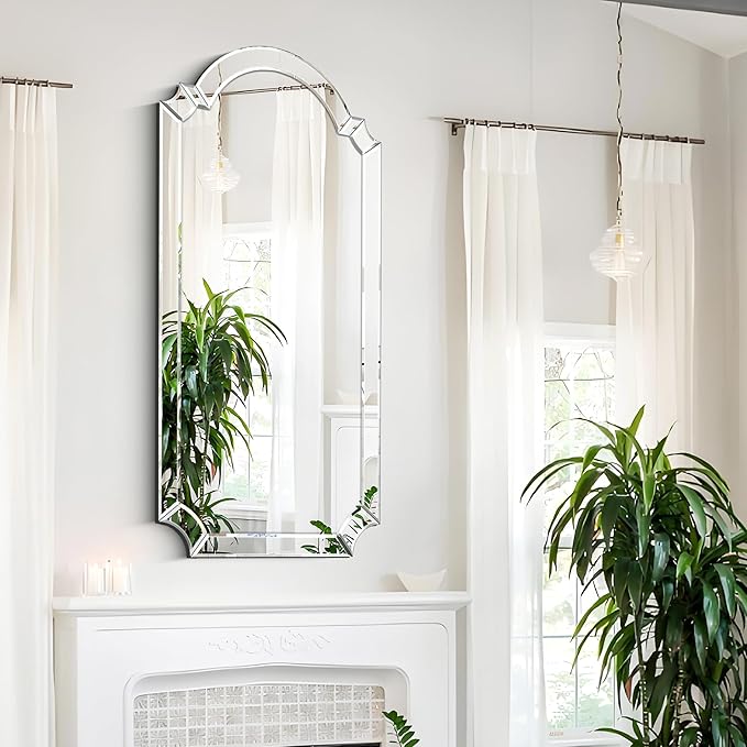Chende Arched Full Length Mirror, 59" x 30" Large Decorative Wall Mirror with Beveled Glass Frame for Wall Decor Living Room, Bathroom, Bedroom, Dining Room, Unique Design
