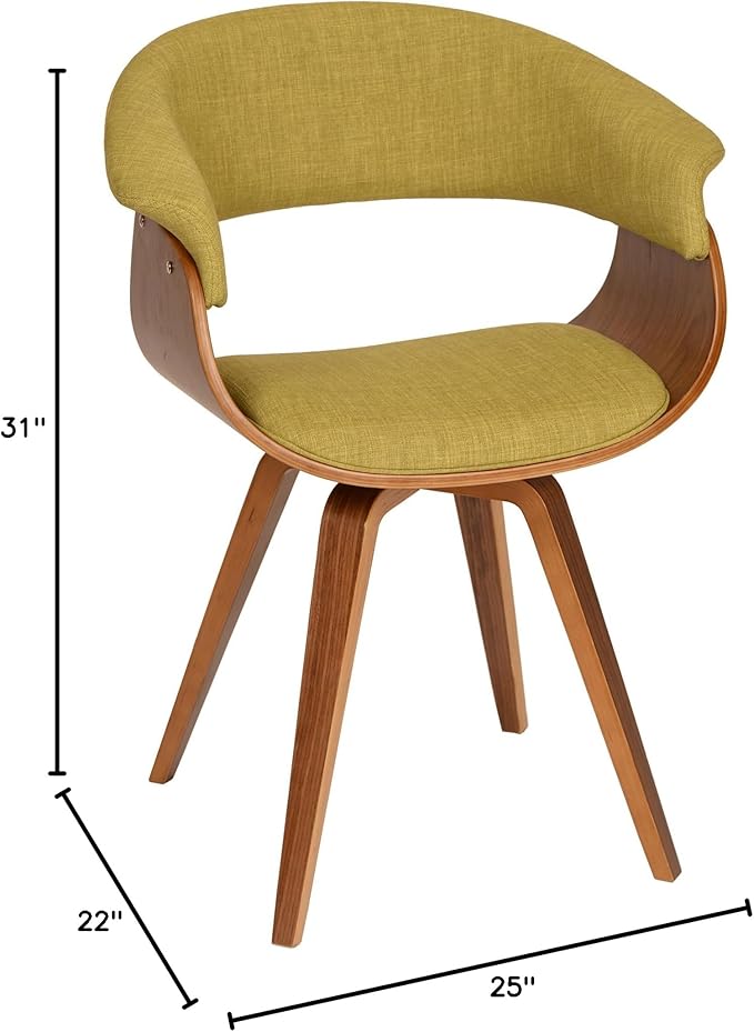 Armen Living Summer Modern Chair in Green Fabric and Walnut Wood - Set of 6
