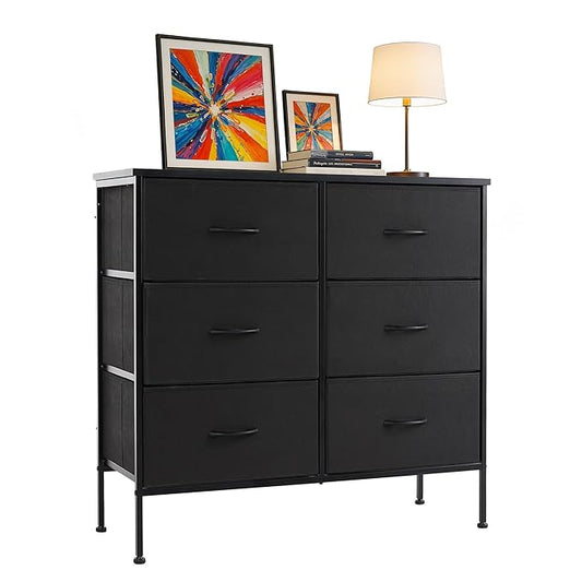 6-Drawer Fabric Dresser, Chest of Drawers Clothes Cabinet for Closet & Bedroom, Storage Organizer with Steel Frame for Entryway, Dorm, Living Room, Black