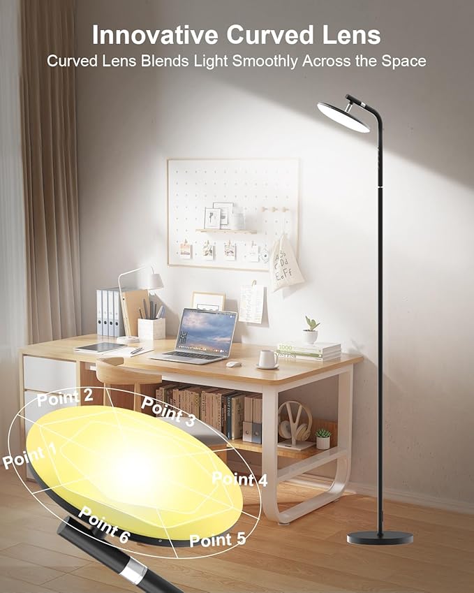 LED Floor Lamp, 32W Super Bright Standing Lamp with Remote Control, Modern Dimmable 69" Torchiere Tall Lamp, 350°Rotating Head Reading Floor Lamp for Living Room, Bedroom, Office, Black