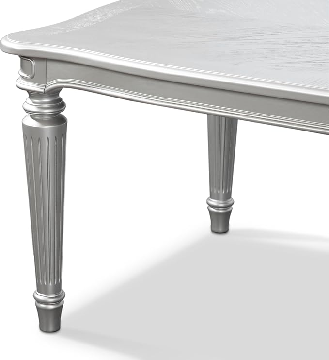 Furniture of America Seabliss Glam Solid Wood 84-inch Dining Table with Turned Fluted Legs, Seats up to 6, for Home, Kitchen, Living Room, Silver