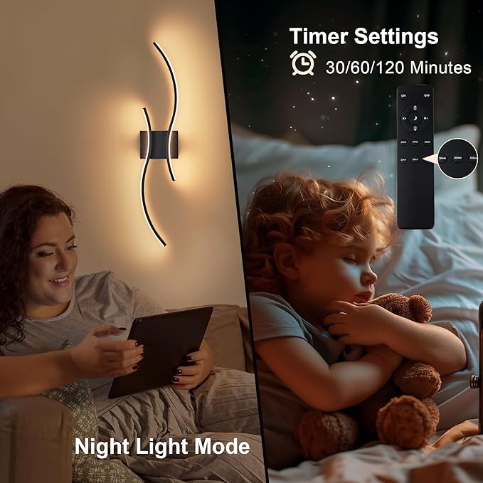 Battery Operated Wall Sconces Set of Two with Remote Control, Battery Wall Light, Stepless Colors 3000K-6000K & Dimming, Black Rechargeable Wall Sconces for Living Room, Hallway, Bedroom, 27.5 Inch