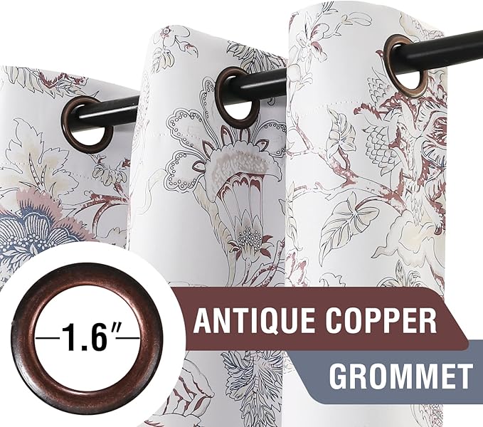 H.VERSAILTEX Blackout Curtains 84 Inch Length 2 Panels Set Floral Print Curtain Drapes for Living Room Thermal Insulated Grommet Window Curtains for Bedroom - Traditional Floral in Terracotta and Blue