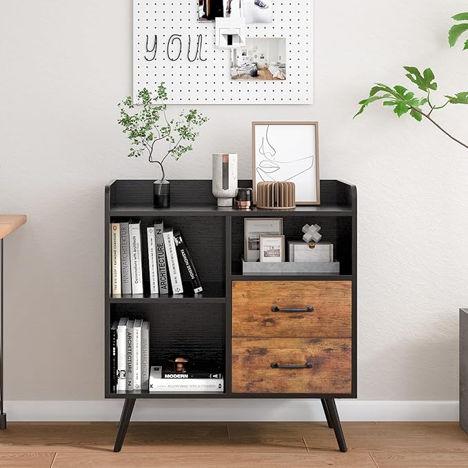 SogesHome Storage Cabinet, Cupboard, Retro Cabinet Display Shelf, 31.5 Inch Entryway Table with Open Shelf and 2 Flip-Cover Door for Living Room, Bedroom, Entryway, Hallway, Style One