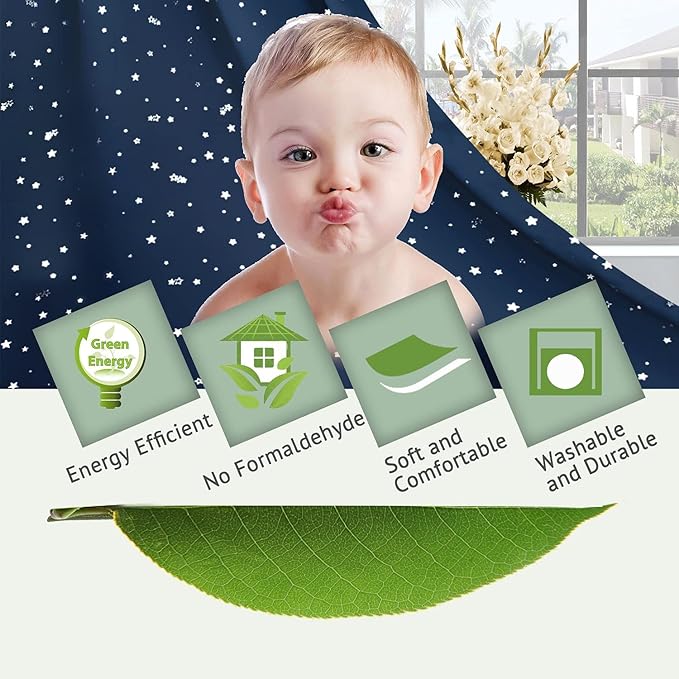 H.VERSAILTEX Blackout Star Curtains for Kids Room Boys Girls Twinkle Silver Stars Full Light Blocking Cute Thick Soft Curtain Drapes, Grommet Top, 2 Panels, 52" W x 63" L, Navy