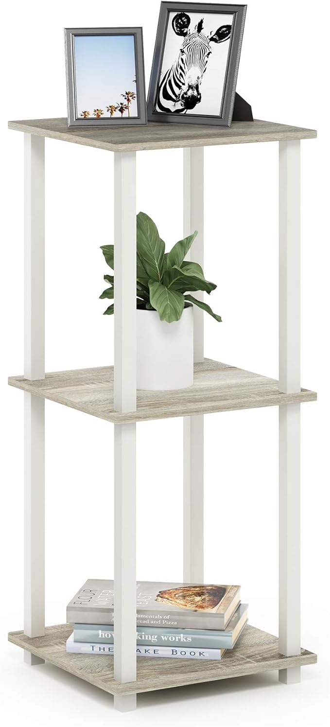 Furinno SIMPLISTIC Side Table Set of 2, 2-Tier Square Modern End Table, Nightstand, Night Stand, Bedside Table, Toolless Assembly, for Living Room, Bedroom, Sonoma Oak