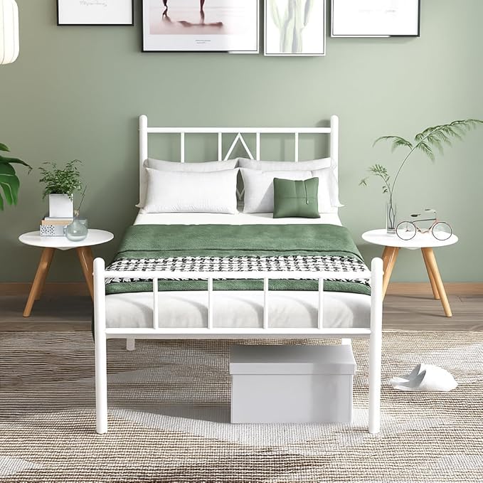 14 Inch Twin XL Size Bed Frames with Headboard/Footboard, Under Bed Storage, Strong Metal Slats Support, No Box Spring Needed, Noise Free, Easy Assembly, White